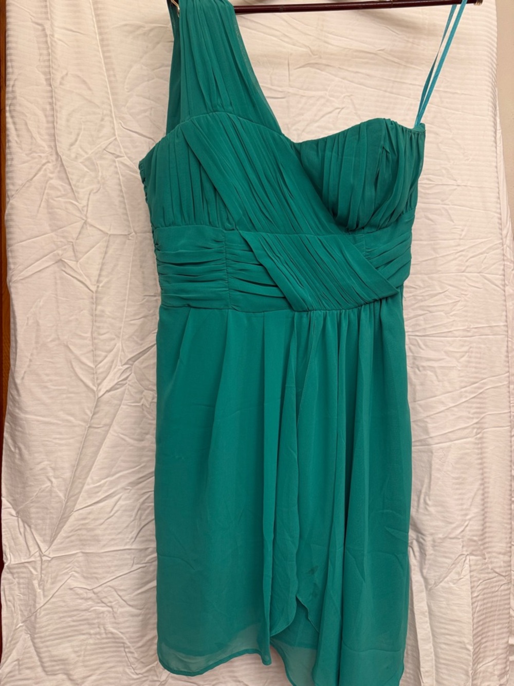 H&M Teal Green One-Shoulder Pleated Chiffon Dress
